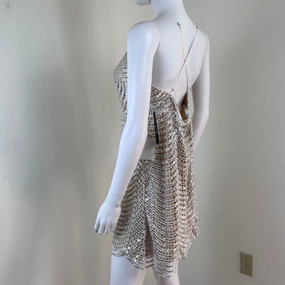 Lulus Lele Women Size L White Silver Sequin Mini NEW Dress Strappy Holiday Party - Picture 11 of 15